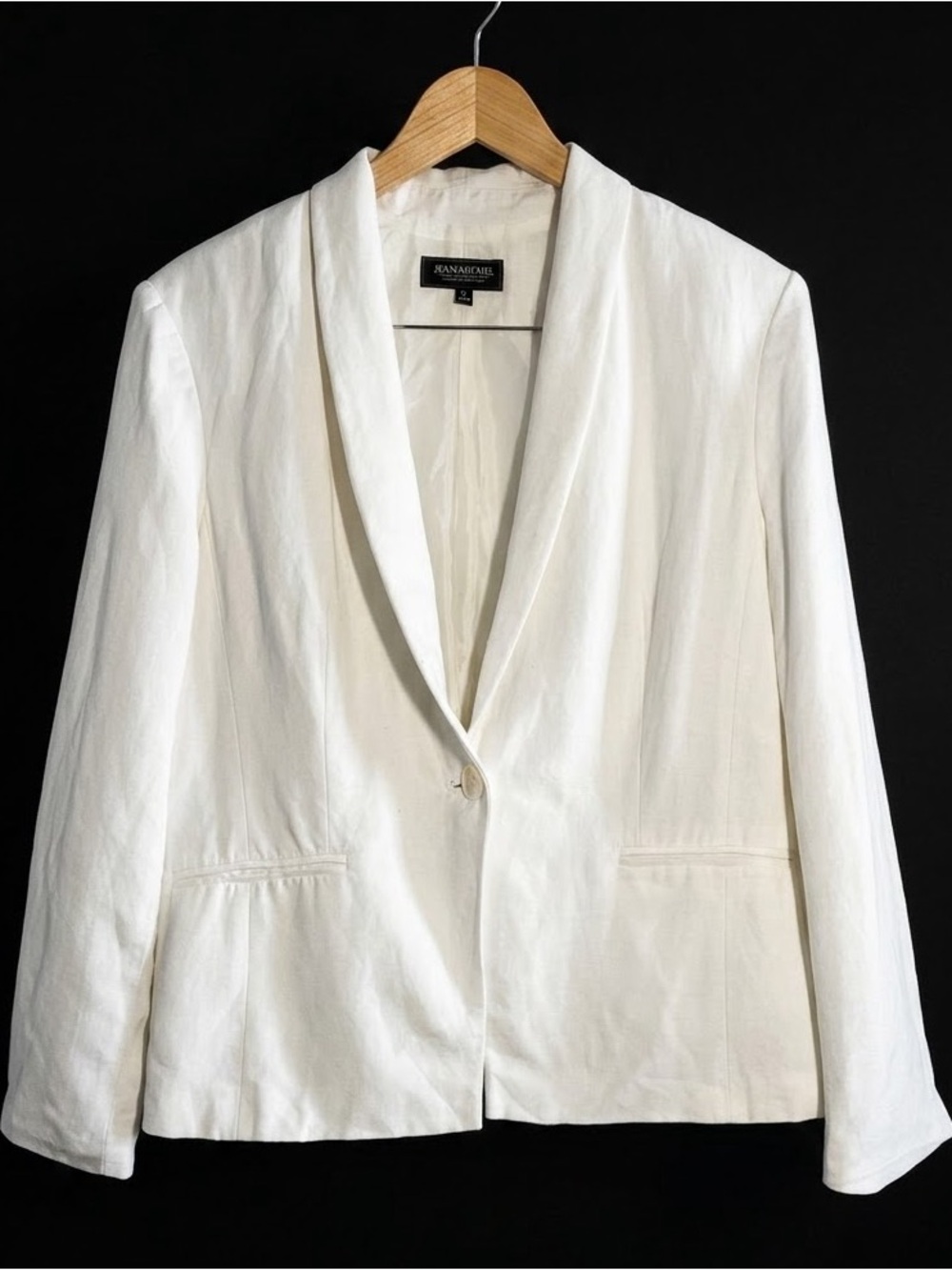 John Meyer Collection Cream Linen Blend Shawl Collar Blazer Jacket Size 14